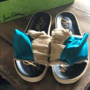 Sam Edelman Bodie Teal Satin Slides🖤